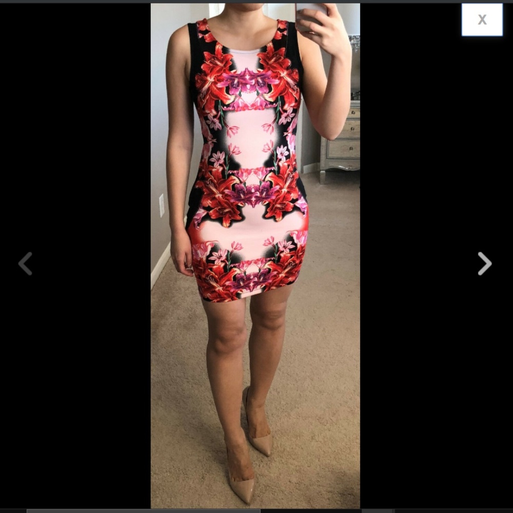 ASOS Lipsy Mirror Floral Mesh Bodycon Sheath Dress